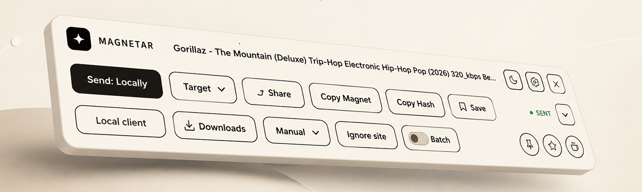 Magnetar toolbar showing send, target, copy, batch, status, expand, pin, support and help controls