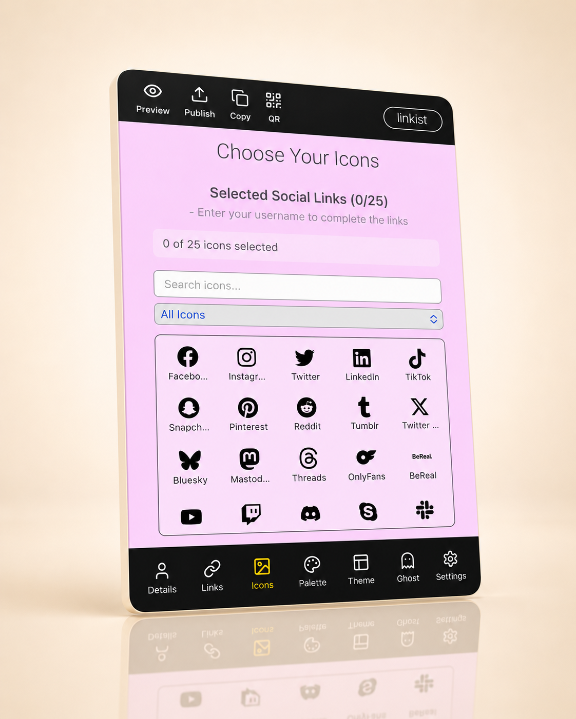 Linkist social icons for a social links page