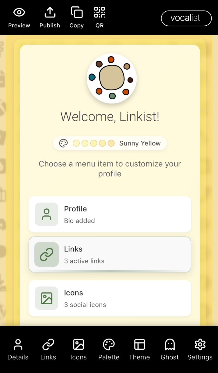 Linkist, welcome dashboard