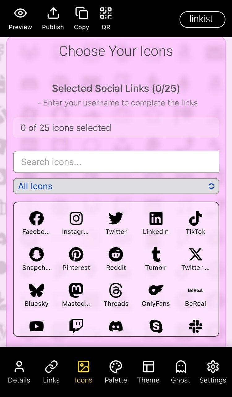 Linkist, choose your icons
