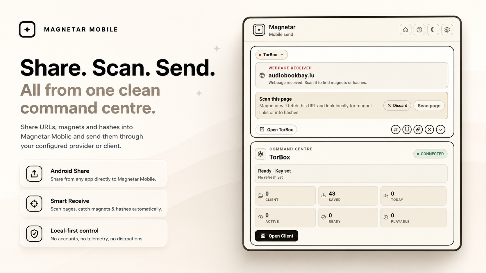Magnetar Mobile receiving a shared link and scanning it